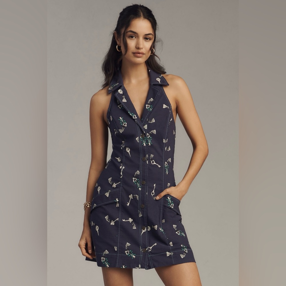 Maeve by Anthropologie The Amelia Collared Novelty Print Button Front Mini Dress